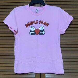 Simple Plan Panda Heart Pink Concert Shirt 2005 Rare American Apparel Ladies XL